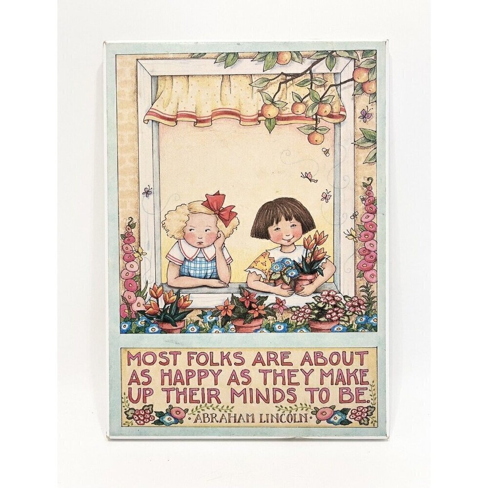 Vintage Mary Engelbreit Wall Plaque 8.5x6” Happy Positivity Flower Garden